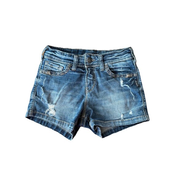 Silver Shorts Womens Size 28 Suki Mid Rise Inseam 3 Distressed Denim Bottoms - Picture 1 of 11